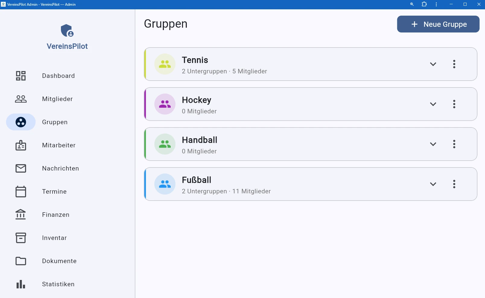 Gruppenverwaltung mit Farbcodierung und Hierarchie