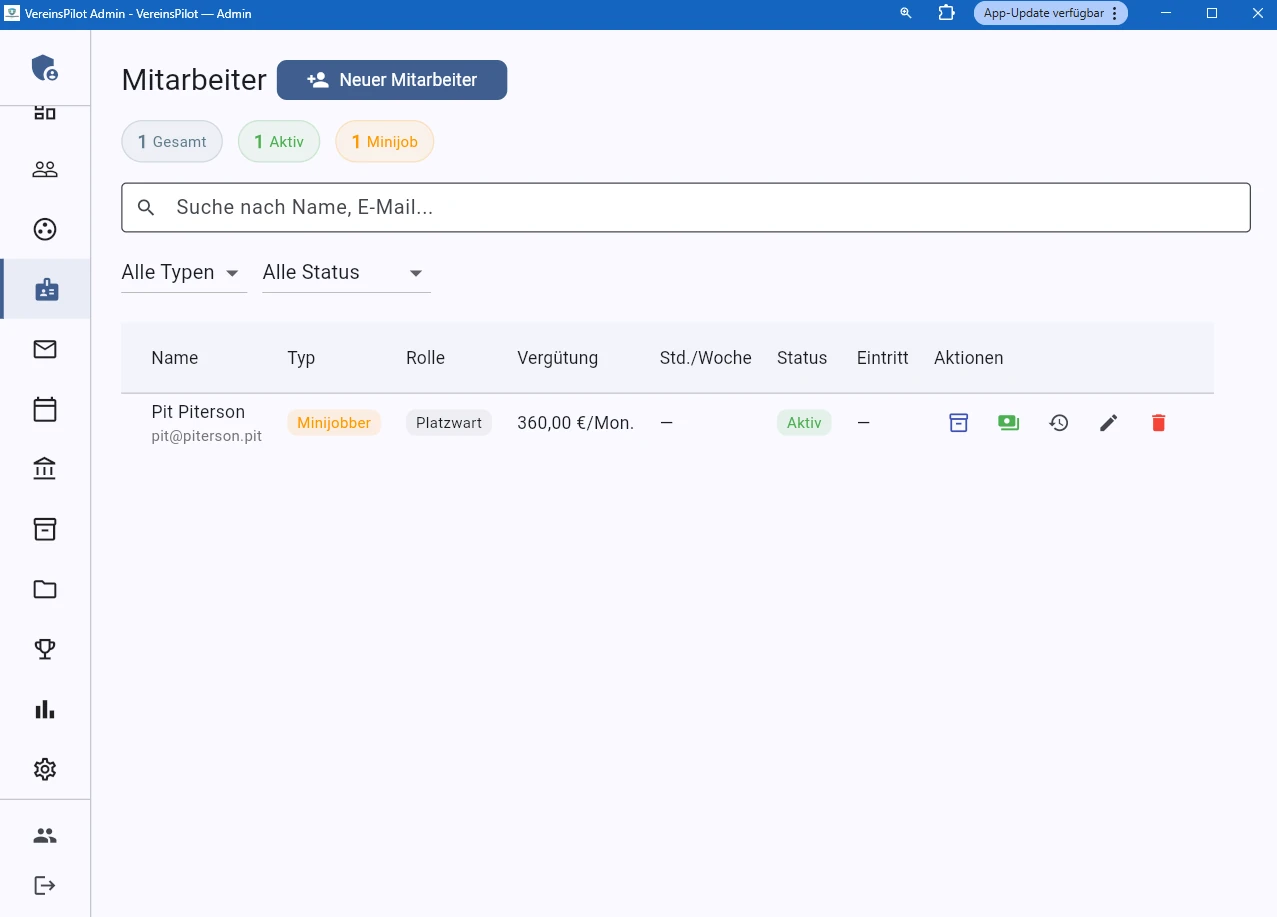Mitarbeiterverwaltung mit 5 Anstellungsarten