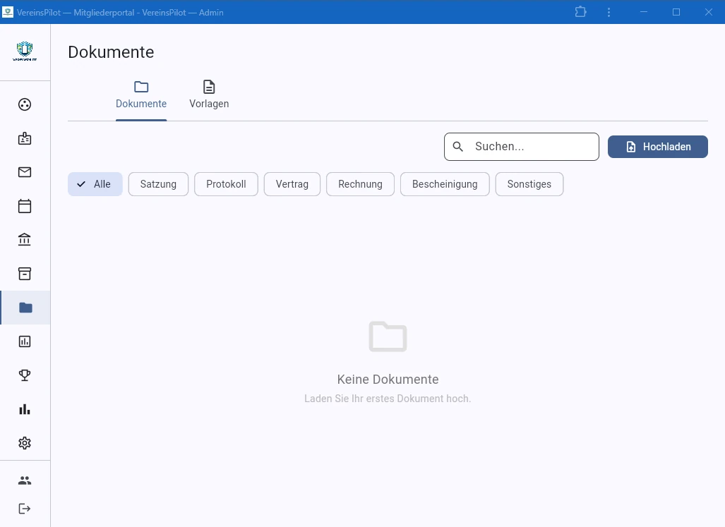 Die Dokumenten&uuml;bersicht mit Kategoriefiltern und Suchleiste