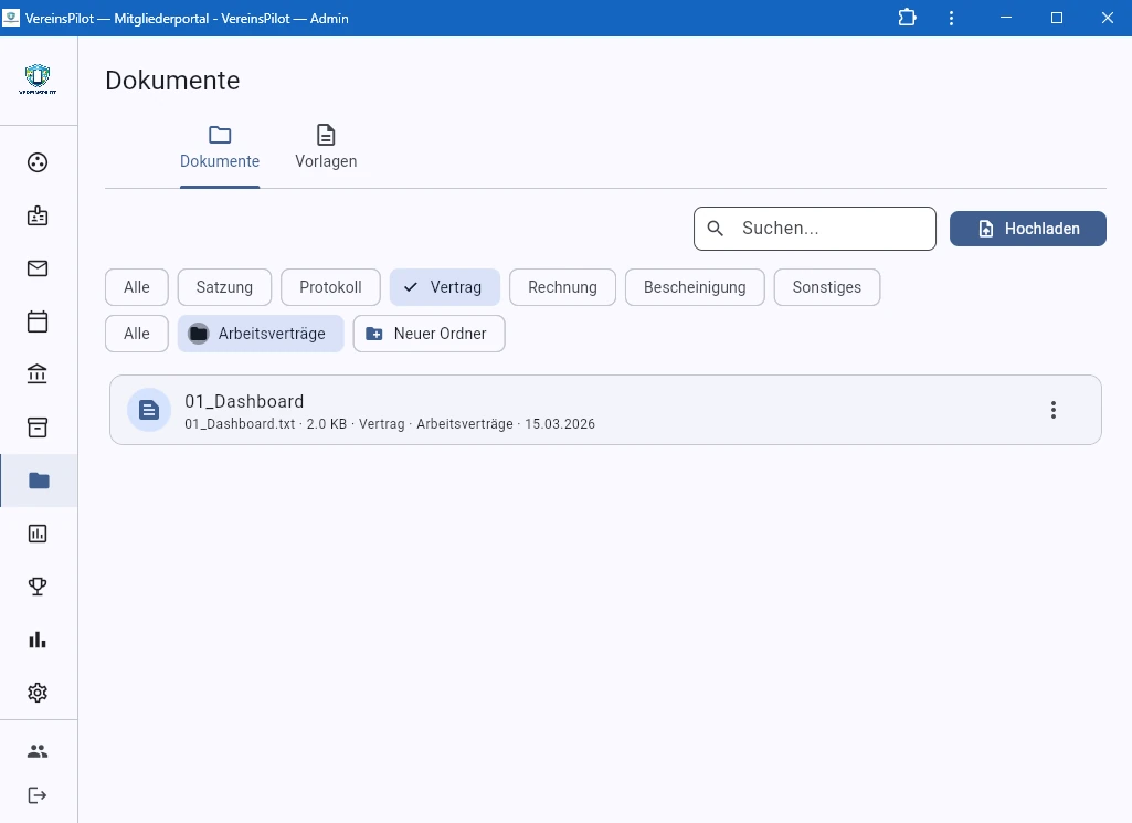 Hochgeladenes Dokument in der Liste