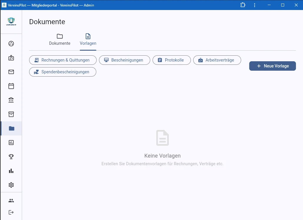 Vorlagen-Tab mit f&uuml;nf Kategorien