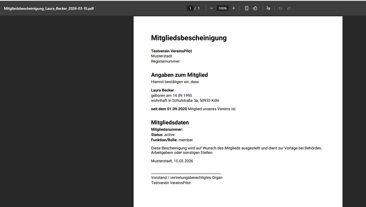 Fertige PDF-Bescheinigung