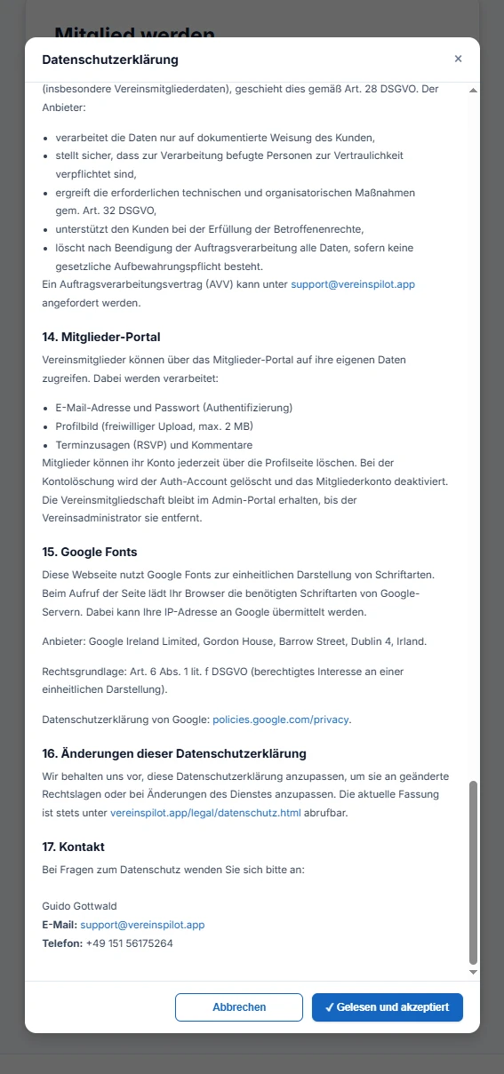 Datenschutzerkl&auml;rung mit Scroll-Pflicht