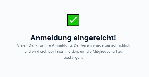 Best&auml;tigungsseite nach erfolgreicher Anmeldung