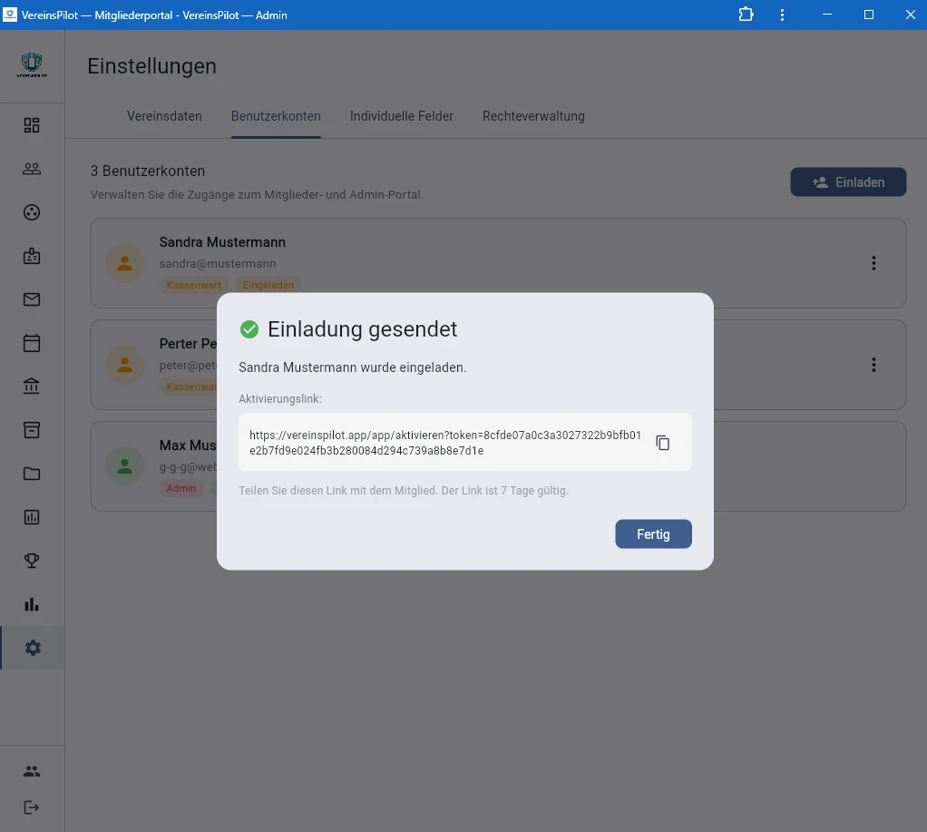 Aktivierungslink nach Einladung