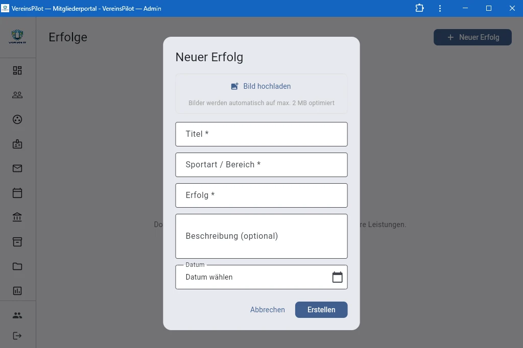 Erstellungsdialog f&uuml;r einen neuen Erfolg
