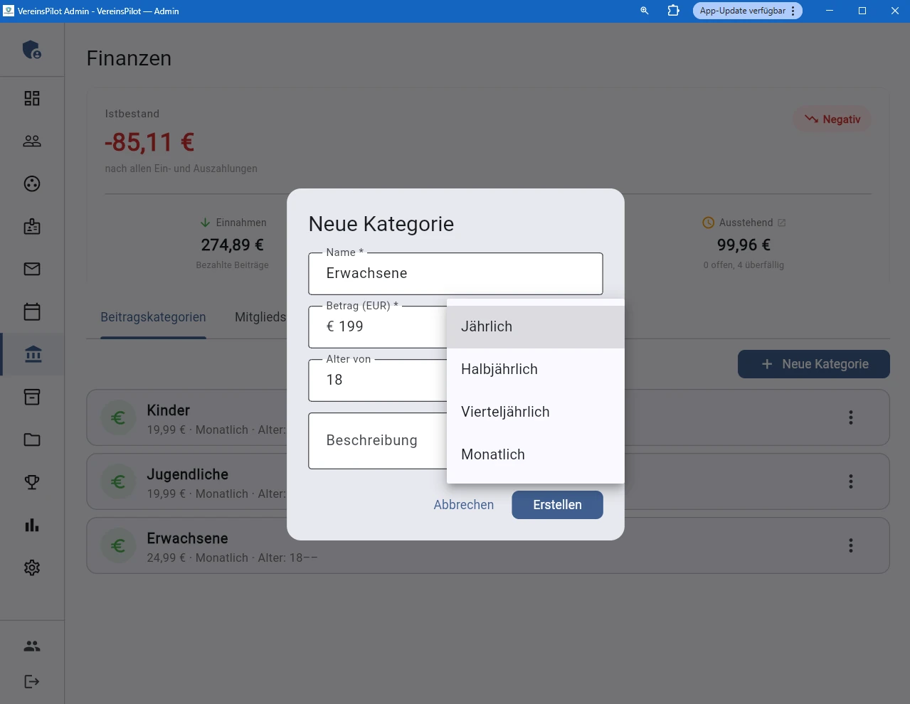 Zahlungsintervall-Auswahl