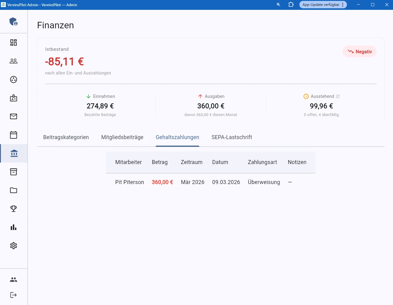 Gehaltszahlungen-Tab mit Tabelle