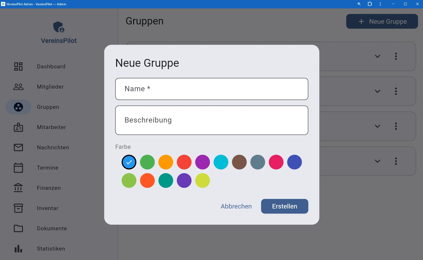 Neue Gruppe erstellen Dialog