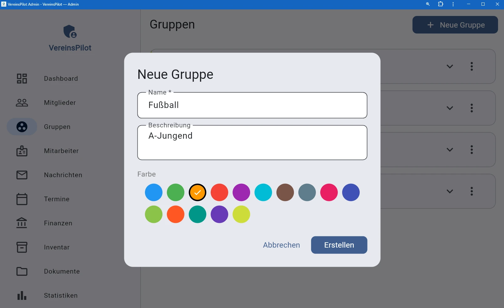 Gruppenname und Beschreibung eingeben