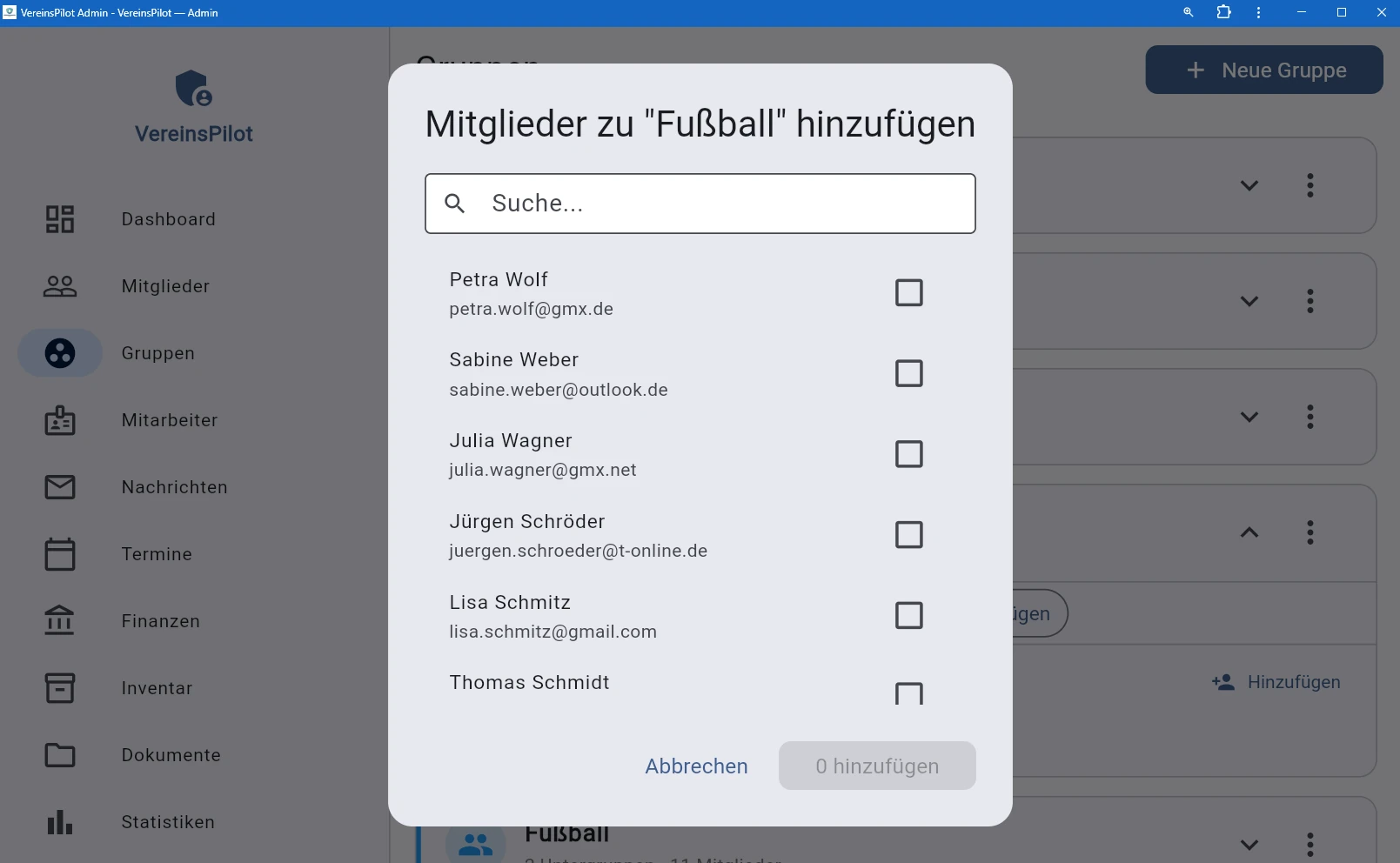 Mitglieder-Dialog mit Checkbox-Auswahl