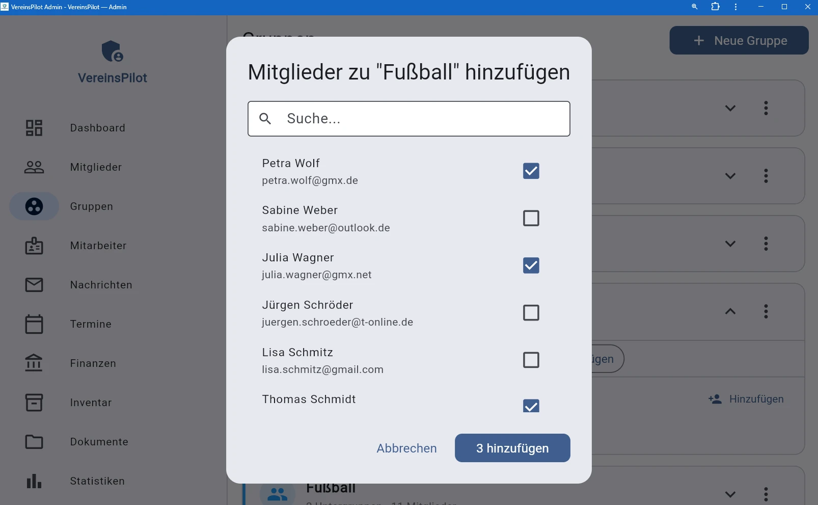 Drei Mitglieder ausgew&auml;hlt zum Hinzuf&uuml;gen