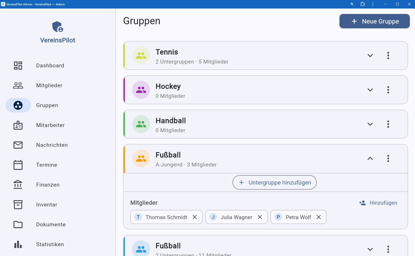 Zugeordnete Mitglieder als Chips in der Gruppe