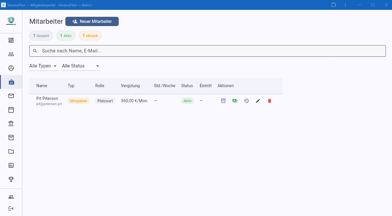 Mitarbeiter-&Uuml;bersicht mit Tabelle, Suchfeld und Filtern