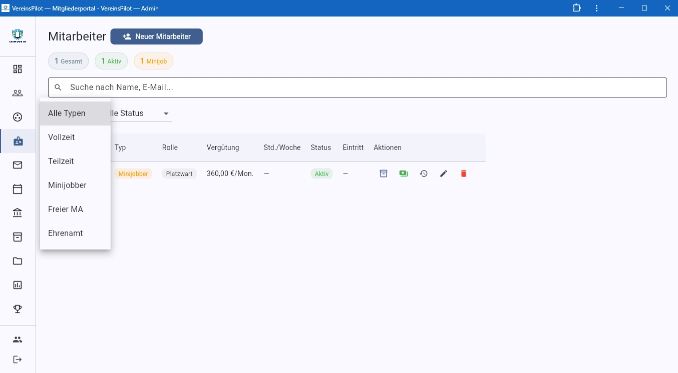 Dropdown mit f&uuml;nf Anstellungsarten