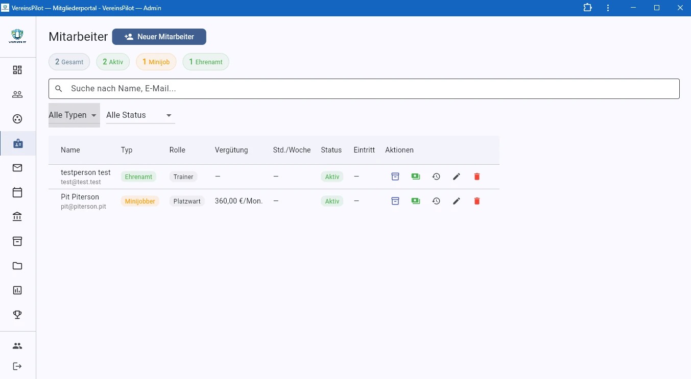 Neuer Mitarbeiter erscheint in der &Uuml;bersicht