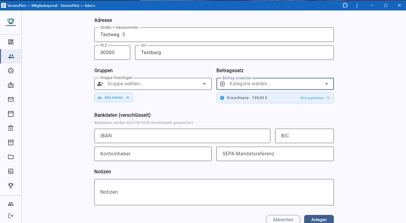 Zugewiesener Beitrag mit Gruppe und Bankdaten