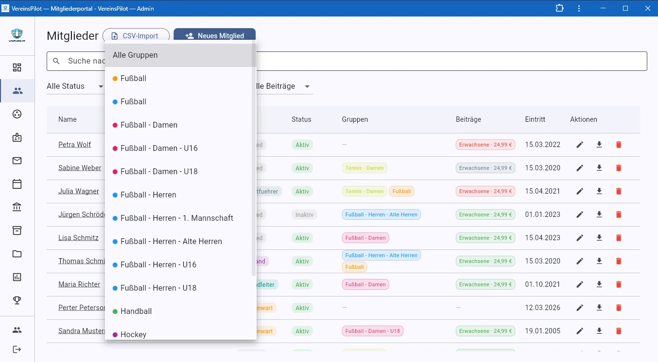 Gruppen-Filter mit hierarchischer Gruppenstruktur