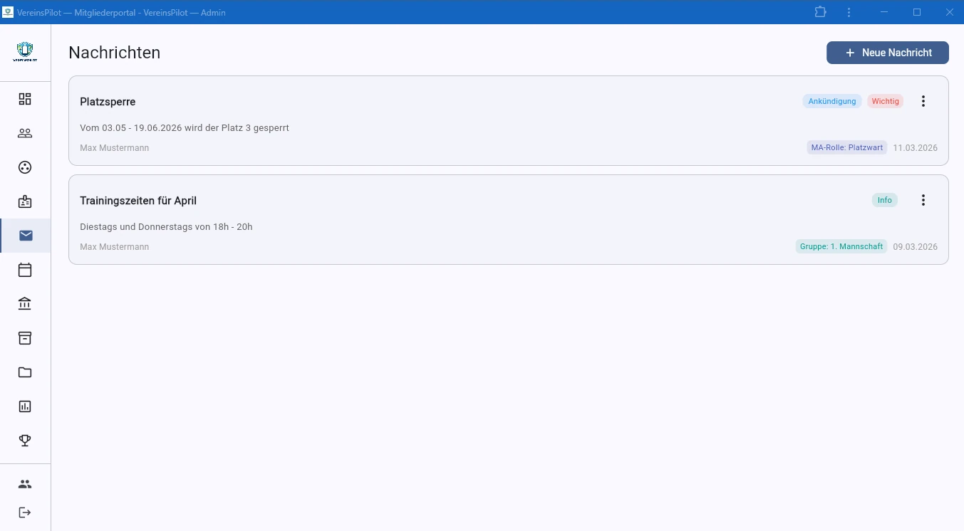 Nachrichten-Pinnwand mit zwei Nachrichtenkarten