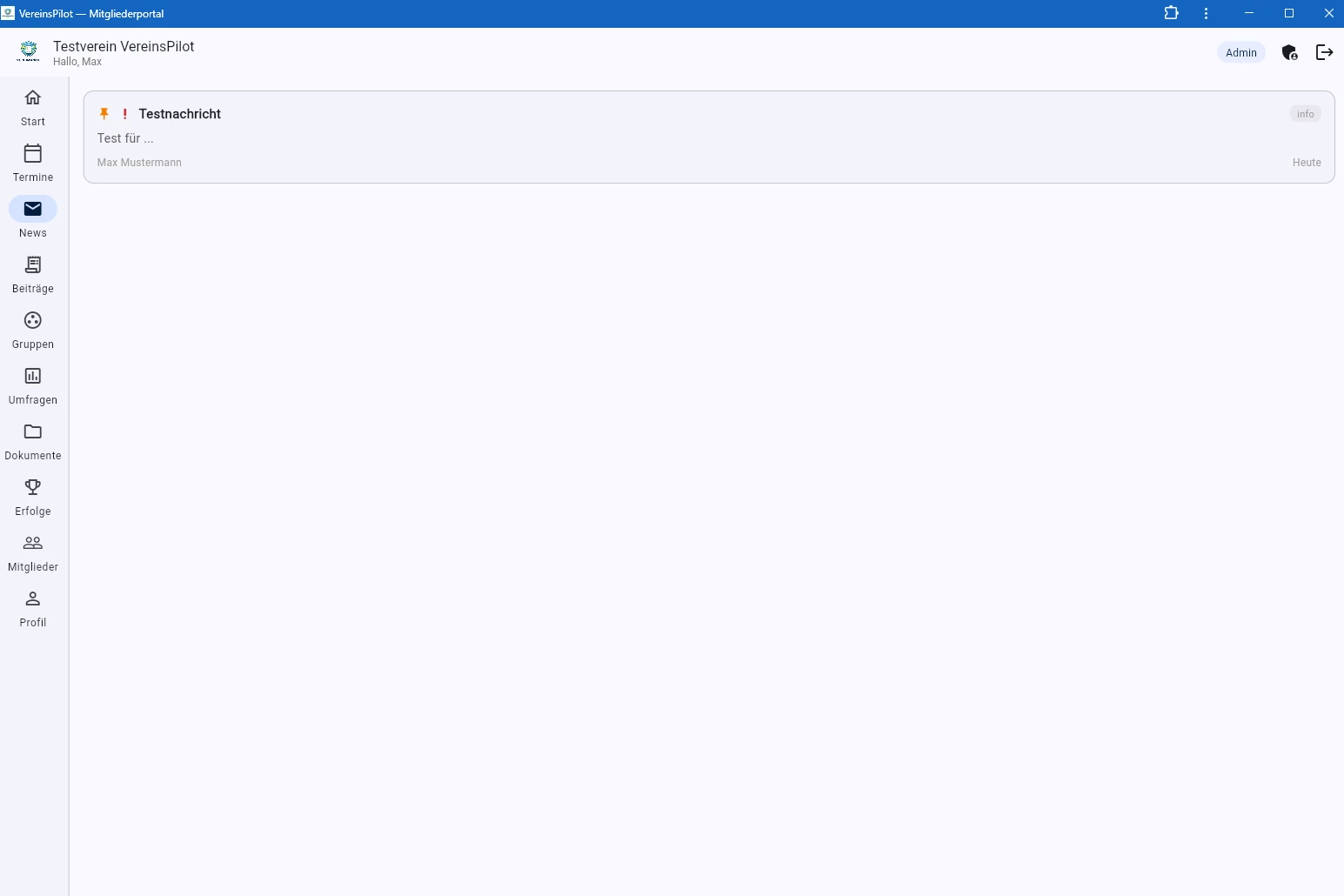 Nachricht im Mitglieder-Portal sichtbar