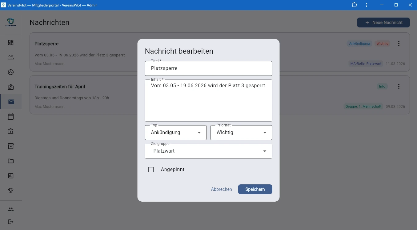 Nachricht bearbeiten Dialog