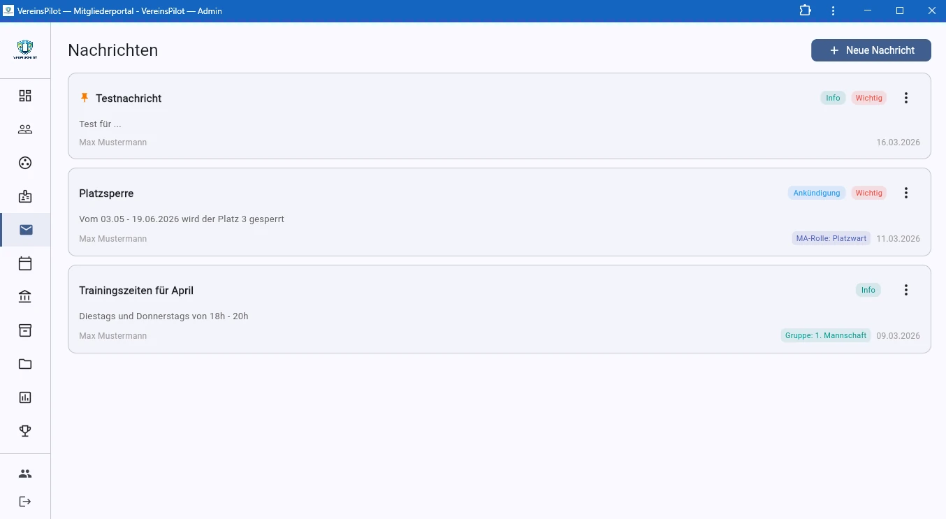Neue Nachricht erscheint auf der Pinnwand