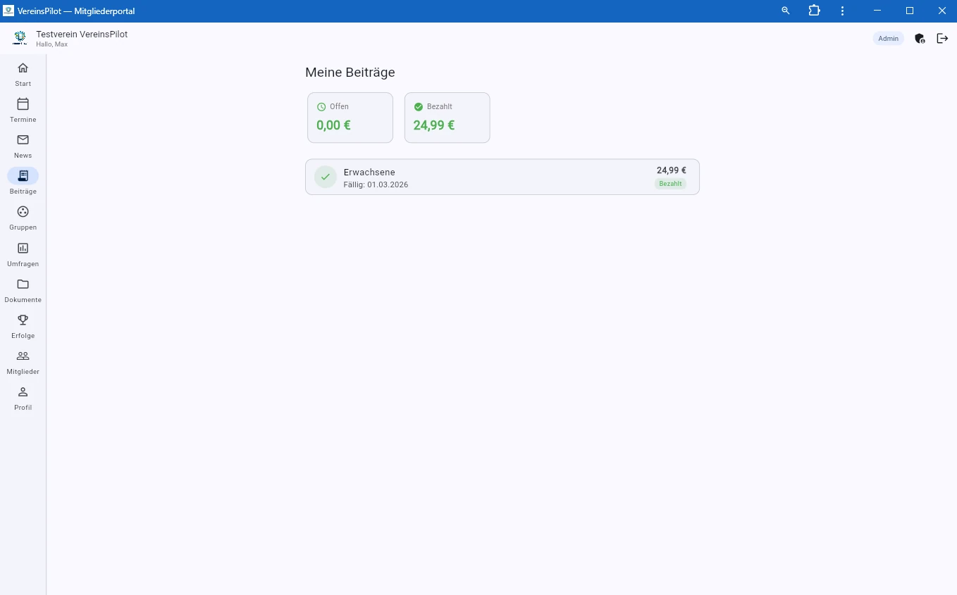 Beitrags&uuml;bersicht im Mitglieder-Portal