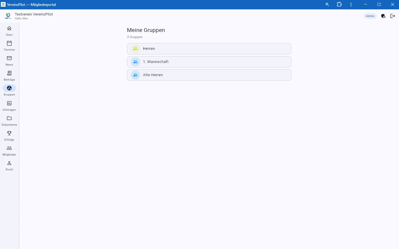 Gruppen&uuml;bersicht im Mitglieder-Portal