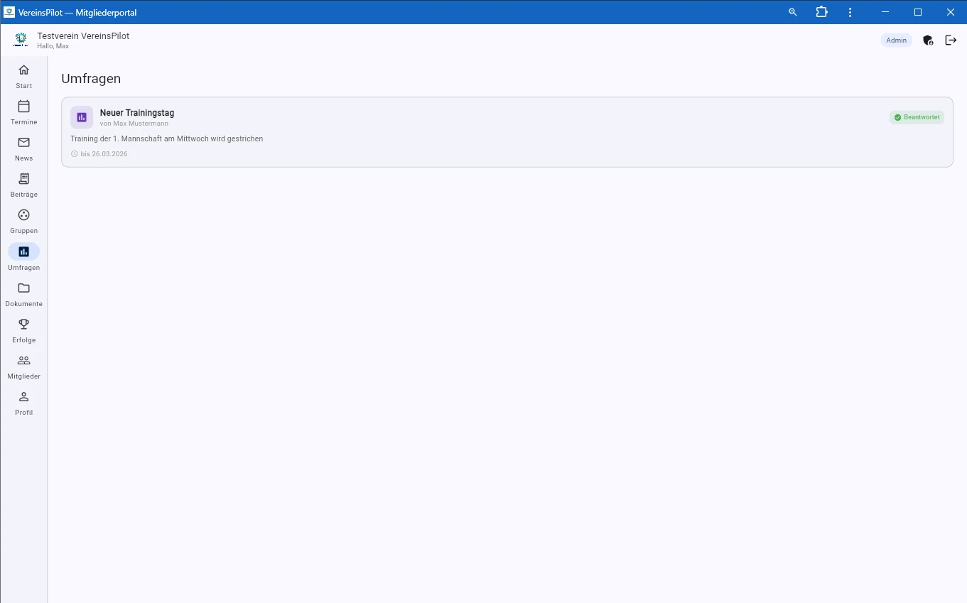 Umfragen&uuml;bersicht im Mitglieder-Portal