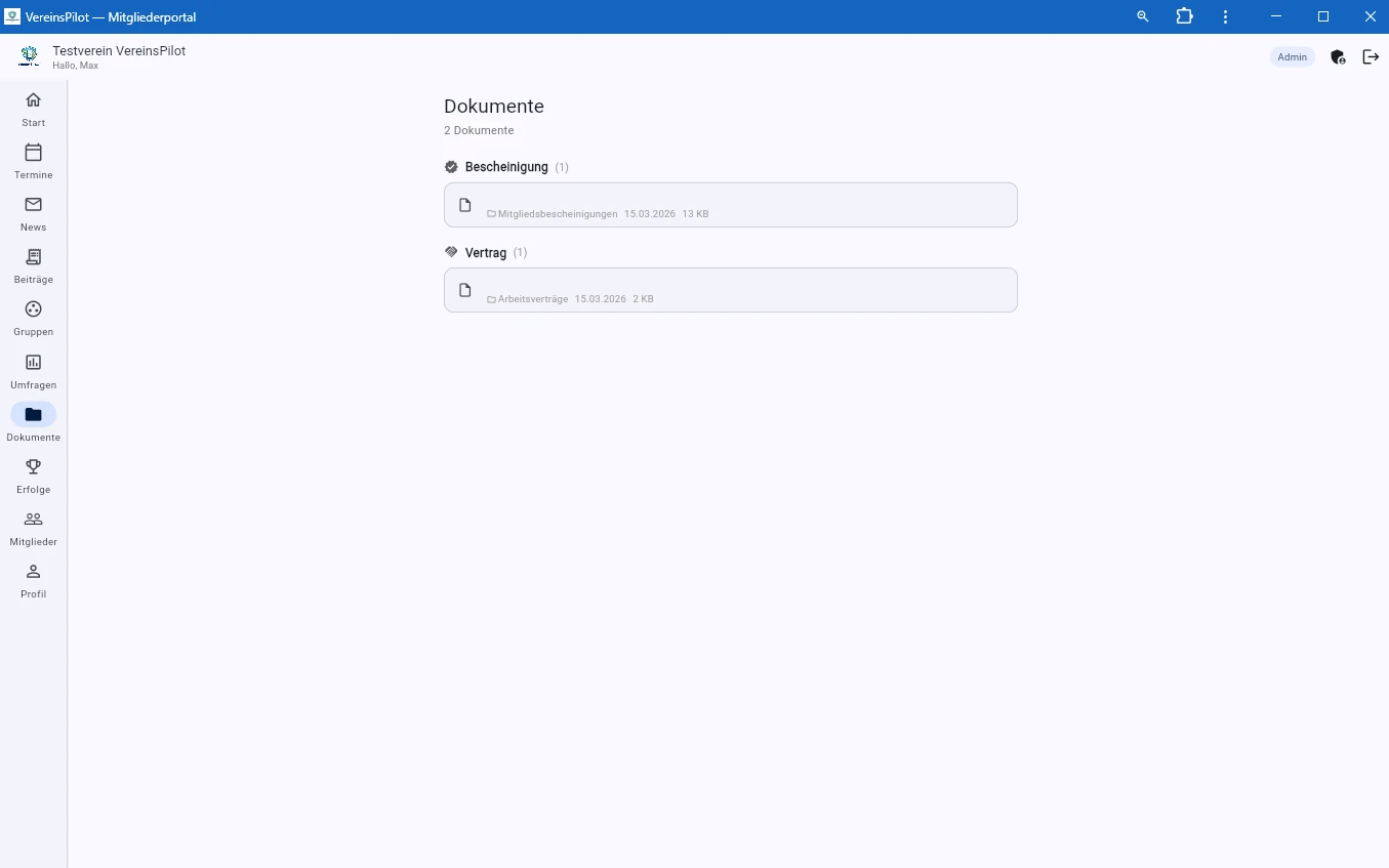 Dokumentenbereich im Mitglieder-Portal