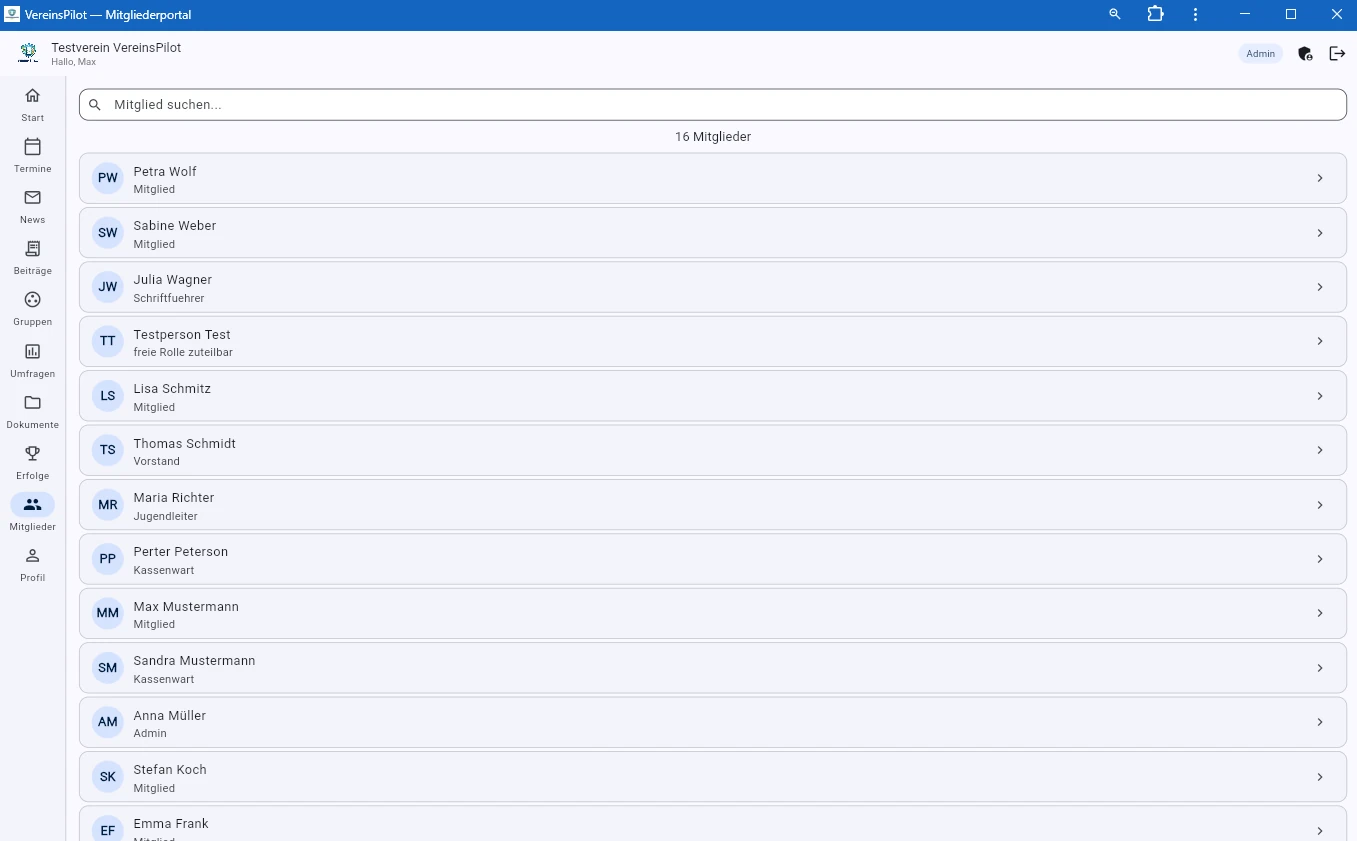 Mitgliederverzeichnis mit Suchfunktion