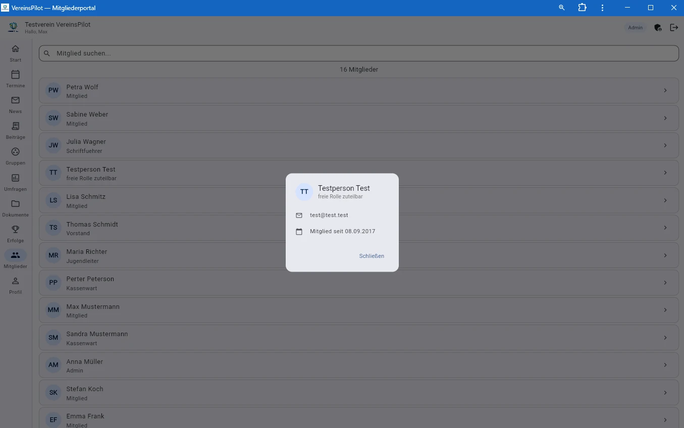 Mitgliederliste mit Profilkarten