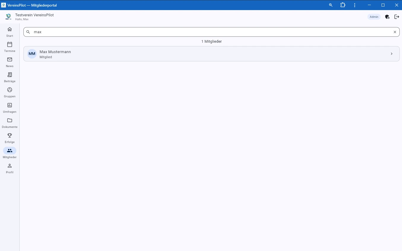 Profildialog eines Mitglieds
