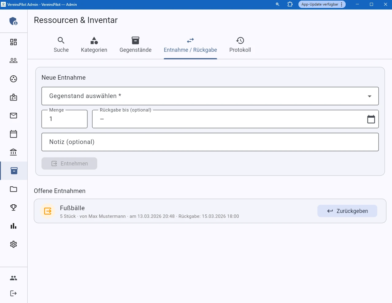 Offene Entnahmen mit R&uuml;ckgabefrist