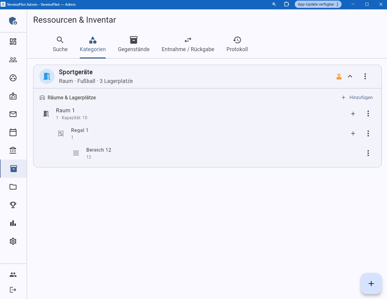 Aufgeklappte Kategorie mit Lagerstruktur