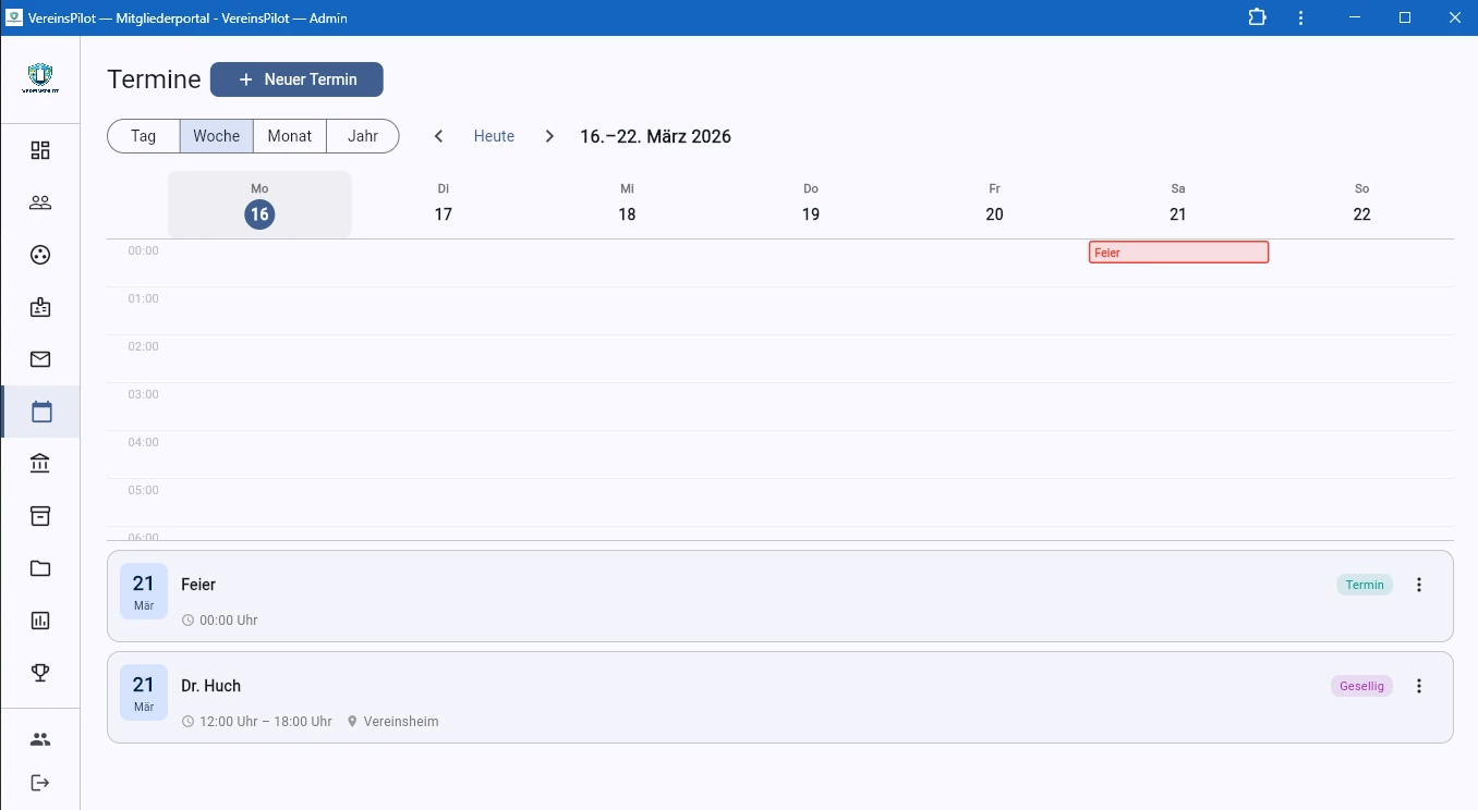 Wochenansicht mit 7-Spalten-Stundenraster