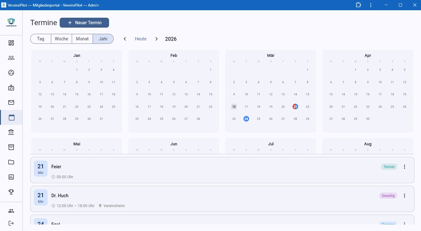 Jahresansicht mit 12 Mini-Monatskalendern