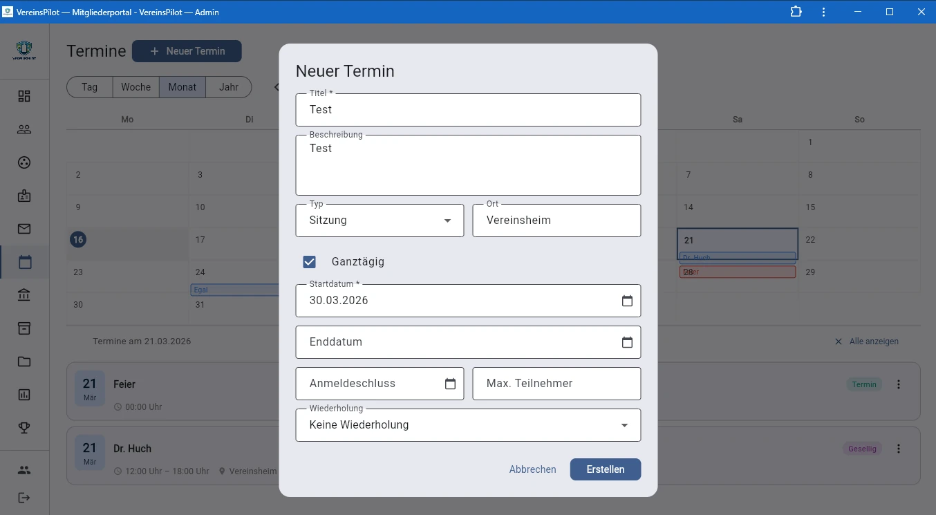 Termintyp, Zielgruppe und RSVP-Optionen