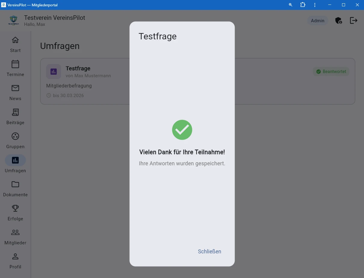 Best&auml;tigung nach dem Absenden der Umfrage