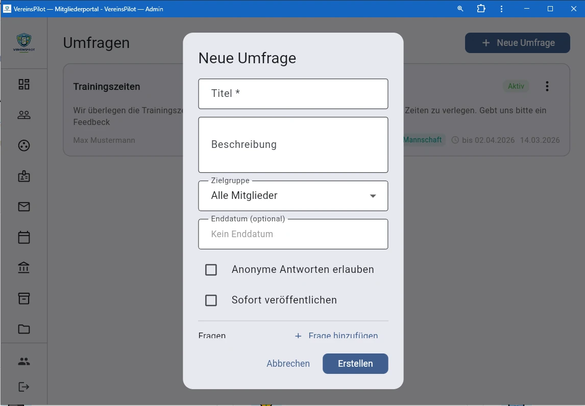 Erstellungsdialog f&uuml;r eine neue Umfrage